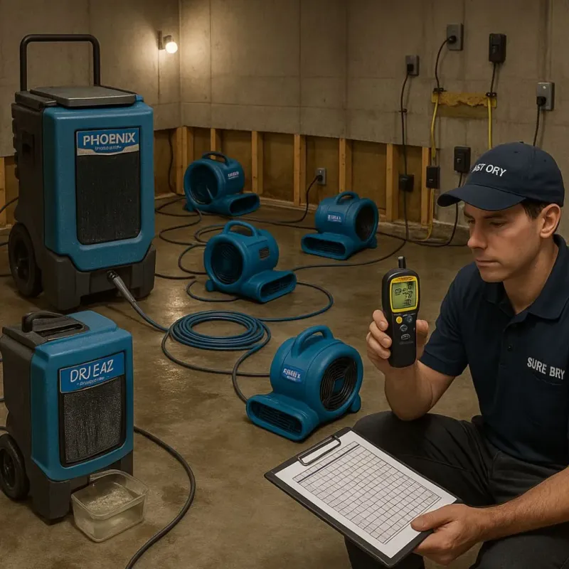 Structural Drying and Dehumidification process in Billerica, MA